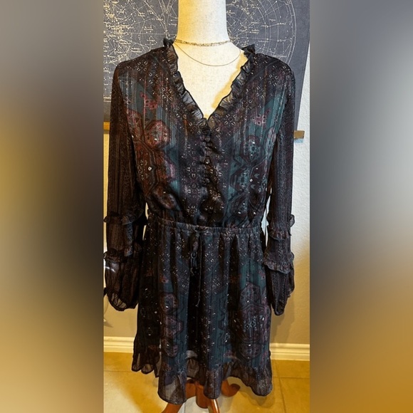 FRYE AND CO. Dresses & Skirts - FRYE AND CO. Dark Patterned Long Sleeve Dress size XL NWT